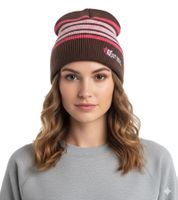 Bonnet d'hiver Corona pour femme, bonnet en maille douce avec logo brodé, bonnet en coton, KC101387COR, marron/rose Bonnet d'hiver Corona pour femme, bonnet en maille douce avec logo brodé, bonnet en coton, KC101387COR, marron/rose