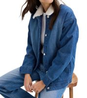 Veste en jean oversize pour femme avec col en fourrure amovible et doux, veste de mi-saison 946445 Bleu Veste en jean oversize pour femme avec col en fourrure amovible et doux, veste de mi-saison 946445 Bleu
