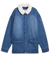 Veste en jean oversize pour femme avec col en fourrure amovible et doux, veste de mi-saison 946445 Bleu Veste en jean oversize pour femme avec col en fourrure amovible et doux, veste de mi-saison 946445 Bleu