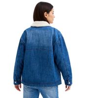 Veste en jean oversize pour femme avec col en fourrure amovible et doux, veste de mi-saison 946445 Bleu Veste en jean oversize pour femme avec col en fourrure amovible et doux, veste de mi-saison 946445 Bleu