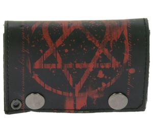 HIM Leather Wallet with Red Heartagram Motif, Metal Snap Fasteners, and Chain, Rocking Gothic Style, LW107086HIM, Black/Red HIM Leather Wallet with Red Heartagram Motif, Metal Snap Fasteners, and Chain, Rocking Gothic Style, LW107086HIM, Black/Red