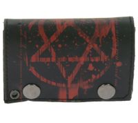 Cartera de piel HIM con motivo de corazón rojo, cierres metálicos a presión y cadena, estilo gótico rockero, LW107086HIM, negra/roja Cartera de piel HIM con motivo de corazón rojo, cierres metálicos a presión y cadena, estilo gótico rockero, LW107086HIM, negra/roja