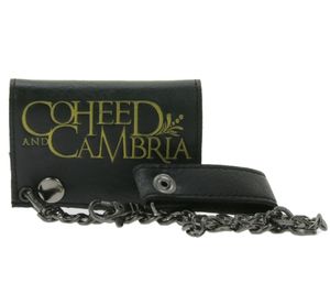 Cartera de piel COHEED AND CAMBRIA con logo, cierres metálicos a presión y cadena, estilo gótico rockero LW105544COH0 Negro/Dorado
