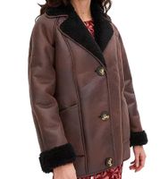 Veste en similicuir durable pour femme avec col en simili-agneau, veste oversize 950768 Marron Veste en similicuir durable pour femme avec col en simili-agneau, veste oversize 950768 Marron