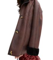 Veste en similicuir durable pour femme avec col en simili-agneau, veste oversize 950768 Marron Veste en similicuir durable pour femme avec col en simili-agneau, veste oversize 950768 Marron