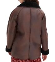 Veste en similicuir durable pour femme avec col en simili-agneau, veste oversize 950768 Marron Veste en similicuir durable pour femme avec col en simili-agneau, veste oversize 950768 Marron