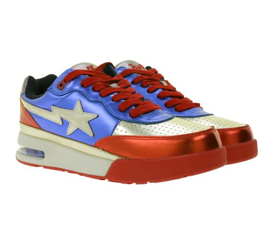 Sneakers unisex A Bathing Ape Bape Road Sta M2 in vernice lucida, scarpe in vera pelle, blu/rosso