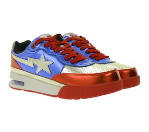 A Bathing Ape Bape Road Sta M2 Unisex Sneakers mit glänzenden Lackleder Echtleder-Schuhe Blau/Rot