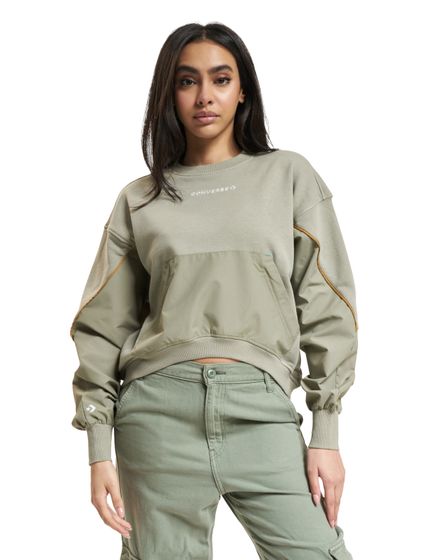 Maglione Converse Materialmix Crew oliva chiaro