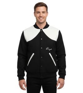 Blouson teddy homme ROUGH. avec détails en cuir, veste en cuir élégante, noir/blanc Blouson teddy homme ROUGH. avec détails en cuir, veste en cuir élégante, noir/blanc