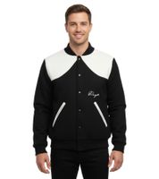 ROUGH. Men's Varsity Jacket with Leather Details, Stylish Leather Jacket, Black/White