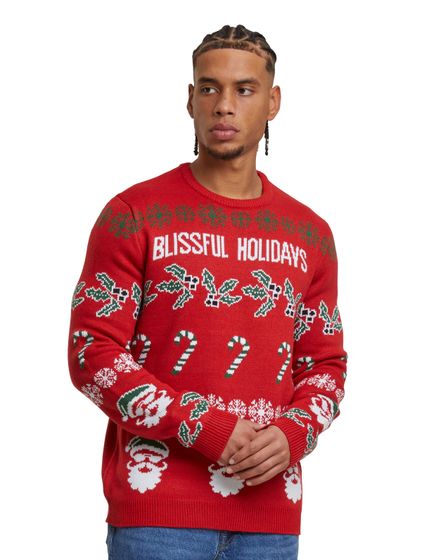 ONLY & SONS Xmas Reg 5 Allover Crew Strickpullover, pompeianrot, glückselig