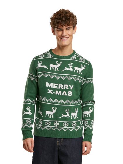 ONLY & SONS Xmas Reg 5 all-over knitted sweater with round neck and deer motif