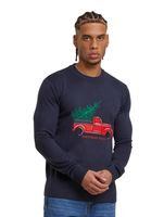 ONLY & SONS Xmas Reg 5 Aplication Rundhals-Strickpullover in Dunkelmarine mit Auto