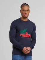 ONLY & SONS Xmas Reg 5 Aplication Rundhals-Strickpullover in Dunkelmarine mit Auto