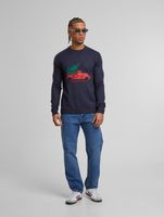 ONLY & SONS Xmas Reg 5 Aplication Rundhals-Strickpullover in Dunkelmarine mit Auto
