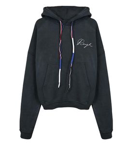 ROUGH. Men's Hooded Hoodie, Washed Cotton Pullover, Black
