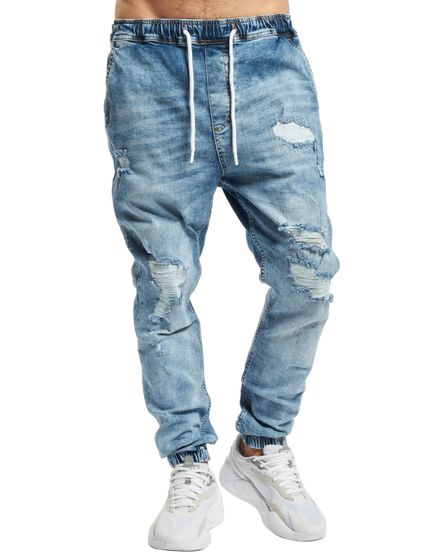 vsct Noah Antifit-Jeans mit Bündchen und Schnürsenkeln, Mittelblau