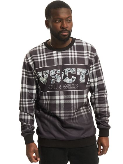 vsct Clubwear Karierter Rundhals-Logopullover schwarz