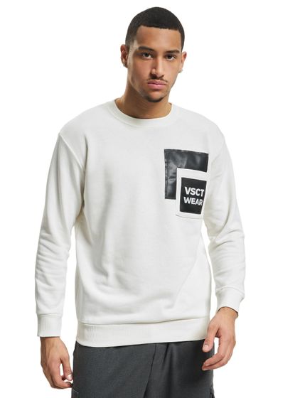 vsct round neck sweater with logo patch white