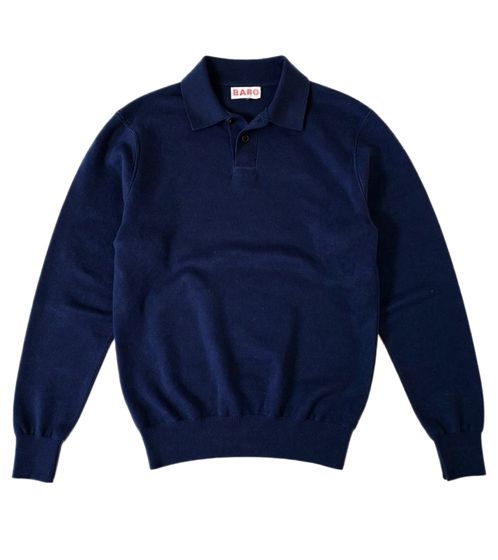 Felpa da uomo BARO McEnroe in lana merino con colletto Kent, blu navy
