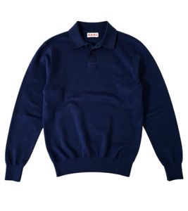 Felpa da uomo BARO McEnroe in lana merino con colletto Kent, blu navy