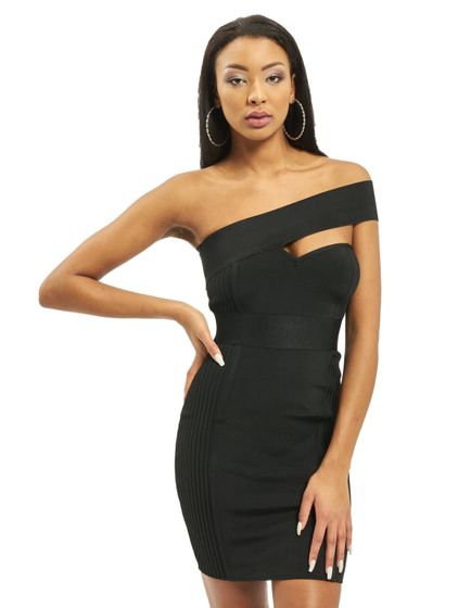 Abito monospalla a coste Missguided nero