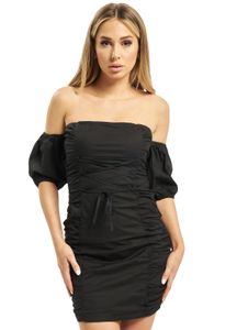 Missguided Gerüschtes Kleid aus Baumwollpopeline in Schwarz