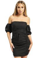 Missguided ruffled cotton poplin dress in black