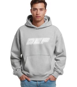 DEF MERCH Men's Hoodie with Kangaroo Pocket, Hooded Sweatshirt with Large Souvenir Microchip Print, Gray