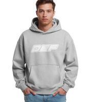 DEF MERCH Men's Hoodie with Kangaroo Pocket, Hooded Sweatshirt with Large Souvenir Microchip Print, Gray