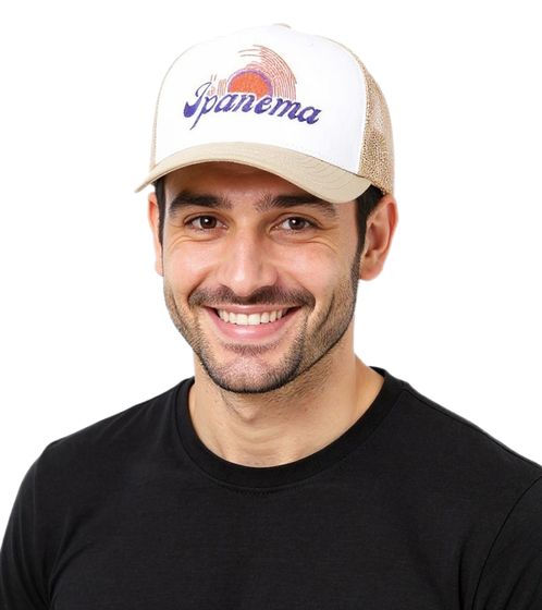 DWD Studioz Unisex Ipanema Trucker Cap with Large Embroidery Summer Cap for Women or Men Light Beige