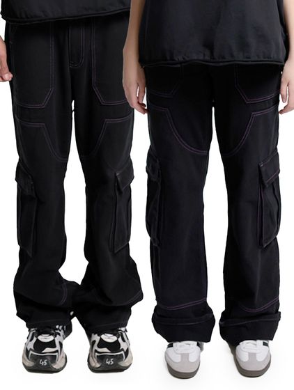 DWD Studioz Unisex Sao Paulo Cargo Pants for Women or Men Denim Pants with Large Leg Pockets Black