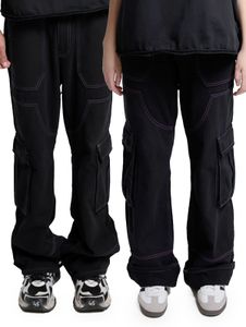 Pantalon cargo unisexe DWD Studioz Sao Paulo pour femme ou homme, en jean avec grandes poches sur les jambes, noir Pantalon cargo unisexe DWD Studioz Sao Paulo pour femme ou homme, en jean avec grandes poches sur les jambes, noir