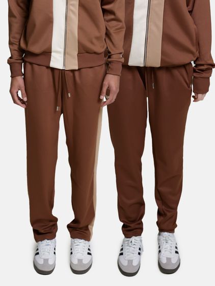 DWD Studioz Unisex Tapioca Jogging-Hose für Damen oder Herren Sweat-Pants mit seitlichen Retro-Streifen Braun
