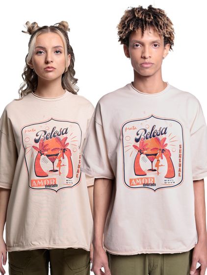 DWD Studioz Unisex Ipanema Girl T-Shirt for Women or Men Round Neck Shirt with Large Front Print Beige