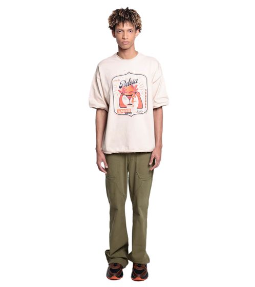 Camiseta DWD Studioz Ipanema de cuello redondo para hombre con estampado frontal grande, algodón beige.
