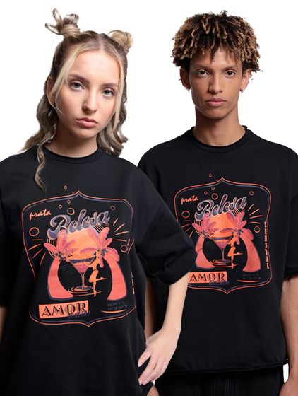 DWD Studioz Unisex Ipanema Girl T-Shirt für Damen oder Herren Rundhals-Shirt mit großem Front-Print Schwarz