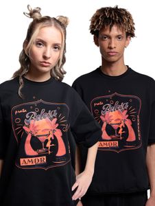 DWD Studioz Unisex Ipanema Girl T-Shirt für Damen oder Herren Rundhals-Shirt mit großem Front-Print Schwarz