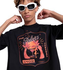 T-shirt girocollo da uomo DWD Studioz Ipanema con grande stampa frontale, nera