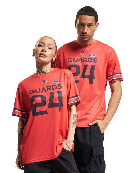 Maglia unisex degli Helvetic Guards della European League of Football con stampa "GUARDS 24", maglia sportiva rossa