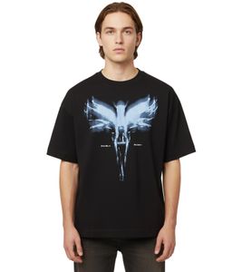 Favela Auree Herren T-Shirt mit blauem Flügel Print und Logo-Stickerein schwarz