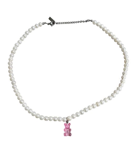 Collana unisex con perline a forma di orso e milkshake alla fragola fainz