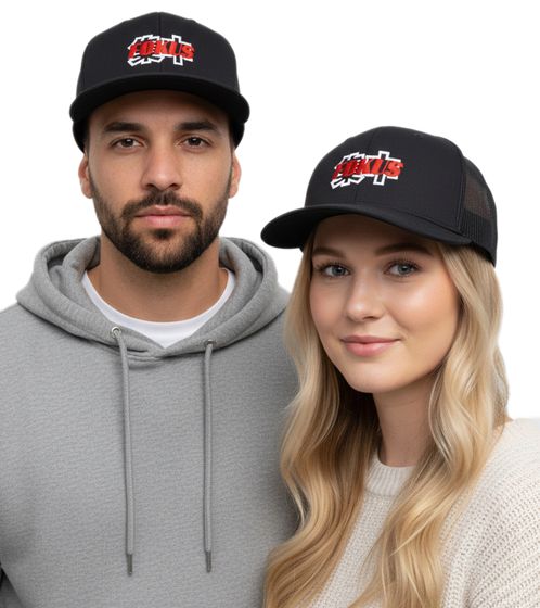 Gorra FOKUS x DEF, elegante gorra de carreras con cierre ajustable en negro y rojo