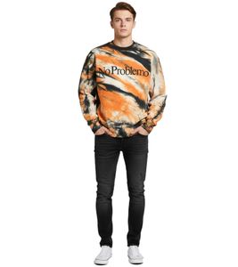 Aries Tiger Dye Men's Sweatshirt with "No Problemo" Lettering, Colorful Cotton Pullover Sweater