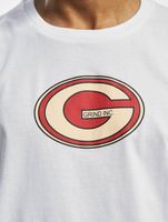 Camiseta deportiva con cuello redondo y logotipo de GRIND Inc. blanca