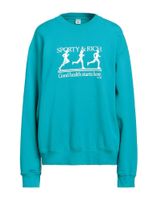 Sporty & Rich Live Longer Rundhals-Sweatshirt Crewneck – Turquoise Grün/Weiß