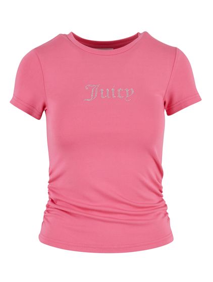 Juicy Couture Dot Ruched SS Fitted T-Shirts pink