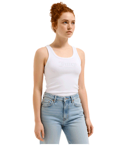 Juicy Couture Racer Vest for Women with Thin Straps and Two Rhinestone Logos, White