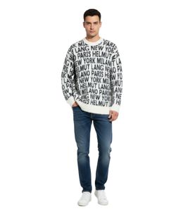 Helmut Lang Sweatshirt mit Rundhalsausschnitt und Logo in Allover-Print mit wiederholten Städtenamen Elfenbein 
